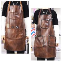 Leather aprons Professional Hairdressing Denim Apron for men Salon Barber Shop Retro Multi Pockets Dyeing and Cutting Hair Bib