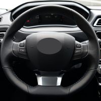 Hand-stitched Black Genuine Leather Suede Car Steering Wheel Cover For Peugeot 308 2014 2015 2016 2017