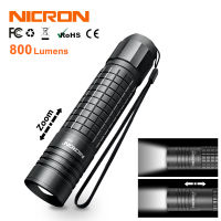 NICRON ไฟฉาย LED N8F ความสว่างสูง 800lm ยุทธวิธี LED โฟกัสไฟฉายแบบซูมได้แฮนด์ฟรี IP65 ไฟฉาย LED กันน้ำสำหรับขี่กลางแจ้ง N8F