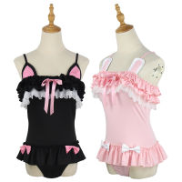 Women Girl Kawaii Bunny Ear Swimsuit Anime Cute Girl Pink Ruffled Beach Cosplay Costumes