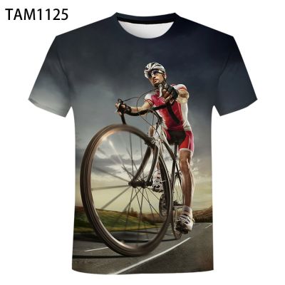 3D Bicycle Harajuku Mens and Womens Sports Fitness Short Sleeve Cotton Simple Casual Top Childrens Loose T-shirt