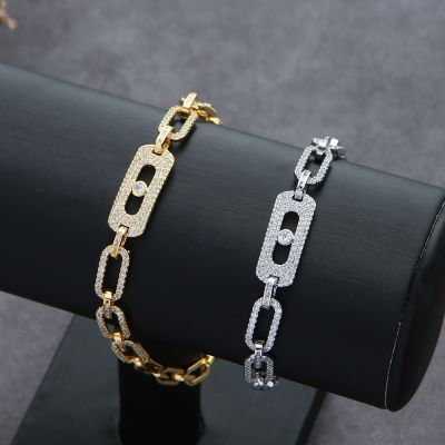 Luxury Square Link Chain Bracelets Bangles Cubic Zircon CZ Vintage Bohemian Cuff Bracelets For Women Femme Fashion Jewelry