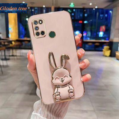 Andyh New Design For OPPO Realme 7i Realme C17 Realme 8 4G Realme8 Pro Case Luxury 3D Stereo Stand Bracket Smile Rabbit Electroplating Smooth Phone Case Fashion Cute Soft Case