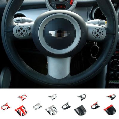 Grey Union Jack Steering Wheel Panel Multimedia Button Cover For MINI Cooper S R53 Panel Button Switch Trim Sticker Accessories