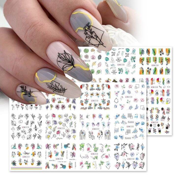 12pcs-flower-leaves-decals-plant-geometric-sliders-nail-stickers-for-manicure-nail-art-decoration-transfer-water-stickers