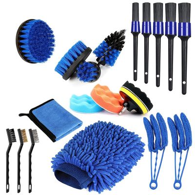 20 Pcs Detailing Brush Set (Inside &amp; Outside) Car Cleaning Kit with Car Wash Mitt and Drill Brush Set