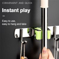 Broom Holder Adjust Automatically Stainless Steel Wall Mount Heavy Duty Clip Mop Brush Mops Storage Hanger with Hook Bathroom Picture Hangers Hooks