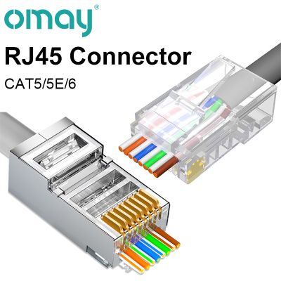 【 ยืดหยุ่น 】 OMAY CAT6/7 CAT5ผ่าน RJ45เครือข่าย Modular Plug ตัวเชื่อมต่อ UTP 3/50μ Gold-Plated 8P8C Crimp End สำหรับ Ethernet