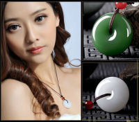 ธรรมชาติสีเขียว Hetian หยกหินโดนัทจี้จีนสีขาว Jadeite เครื่องประดับ Charm Reiki Amulet มือแกะสลักของขวัญผู้หญิง