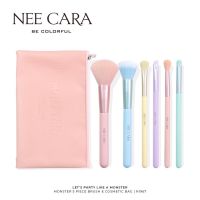 NEE CARA นีคาร่า เซ็ตแปรงแต่งหน้ามอนส์เตอร์ 6 ชิ้น พร้อมกระเป๋า N1967 LETS PARTY LIKE A MONSTER 6 PIECE BRUSH SET &amp; BAG  #เซ็ตแปรงแต่งหน้ามอนส์เตอร์  เซ็ตแปรงแต่งหน้าสุดคุ้ม ครบ 6 ชิ้นพร้อมกระเป๋าใส่เครื่องสำอางขนาดพกพาสะดวก ไม่เปลืองพื้นที่ ขนแปรงเป็นขน