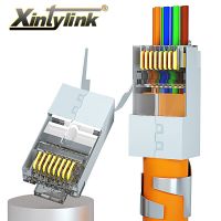 xintylink new CAT8 CAT7 rj45 connector 50U CAT6A ethernet cable plug network SFTP FTP shielded lan jack pass through have hole Cables