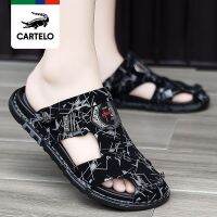 Cartelo crocodile mens sandals summer waterproof outerwear dual-use beach slippers mens Baotou hole shoes mens driving shoes