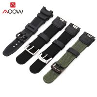 DJHFYJT Silicone Strap Nylon Band for Casio SGW-100 SGW100 Stainless Steel Buckle Waterproof Men Sport Replace Bracelet Watch Accessory