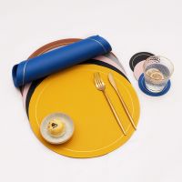 【hot】☊卍♈  Leather Placemat And Coaster Set Pil-Proof Dining Table Bowl Round Insulation