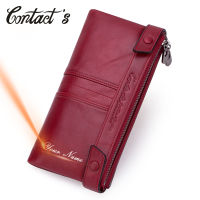 Contacts Fashion Long Purse Genuine Leather Women Wallet Female Wallets Clutch Zipper Phone Pocket Card Holder Carteras RFID