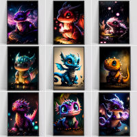 Sumanssa Fantasy Baby Dragon โปสเตอร์และพิมพ์บทคัดย่อสัตว์ภาพวาดผ้าใบ Wall Art รูปภาพสำหรับห้องนั่งเล่นตกแต่งบ้านของขวัญ New