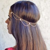 【hot】●◄  Fashion Bridal Wedding Hair Accessories Boho Imitation Pearls Chain HeadPiece