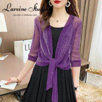 (40-88KG) LAREINE เสื้อสเวตเตอร์ถักเสื้อคลุมยาวผู้หญิงเสื้อกล้ามลูกไม้ขนาดพิเศษสั้น