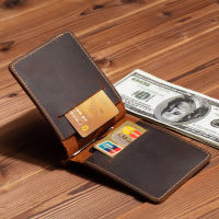 Handmade Leather Money Clip Dollar Wallet for Men Retro Metal Money Clamps with 4 Card Bit High Quality Cow Leather