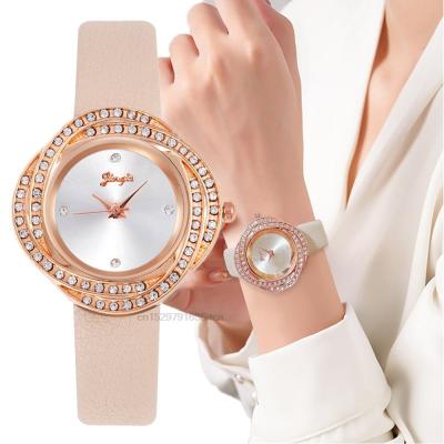 หรูหราแฟชั่นผิดปกติ Rhinestone นาฬิกาผู้หญิงแฟชั่นแบรนด์ควอตซ์นาฬิกาคุณภาพสุภาพสตรีหนังนาฬิกาข้อมือหญิงนาฬิกา