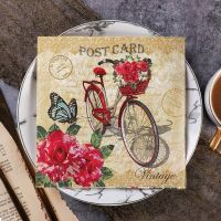 20Pcs/Pack Vintage Butterfly Bicycle Table Paper Napkins Countryside Napkin Paper Tissue for Xmas Wedding Decor Party Supplies