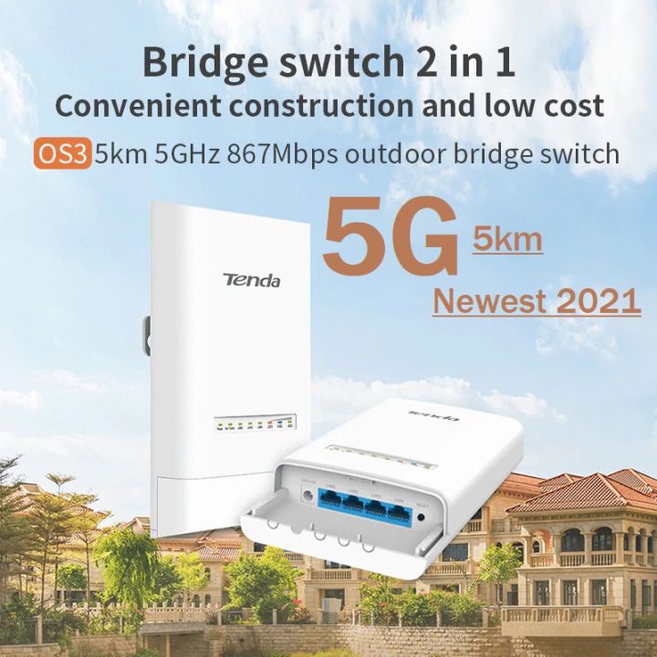 tenda-os3-5-กม-5ghz-867mbps-outdoor-cpe-wireless-wifi-repeater-extender-router-ap-access-point-wi-fi-bridgeด้วยอะแดปเตอร์poe