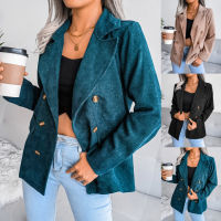 Womens Autumn Blazers 2021 Long Sleeve Fashion Casual Vintage Double Breasted Loose Buttons Solid Elegant Work Chic Jackets