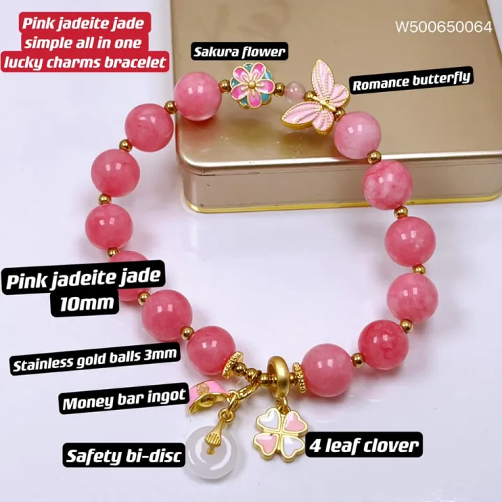 pink jadeite jade simple all in one lucky charms bracelet Lazada PH