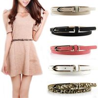 Fashion Lady Women Korean Sweet Faux Leather Thin Skinny Buckle Belt Waistband