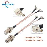 【YF】 RG316 Splitter Cable F Female to 2x TS9 / CRC9 Male Right Angle 90° Plug Y Type Combiner Jumper Pigtail  10CM 2M