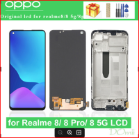 จอแสดงผล RMX3085 8 Pro / Realme 8 4G แบบดั้งเดิมของ Realme สำหรับ OPPO ที่ Realme 8 5G ชิ้นส่วนจอสัมผัสแอลซีดีของเครื่องแปลงดิจิทัล RMX3241