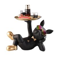 Nordic Resin Bulldog Crafts Dog Butler With Tray for keys Holder Storage Jewelries Animal Room Home decor Statue Dog Sculpture