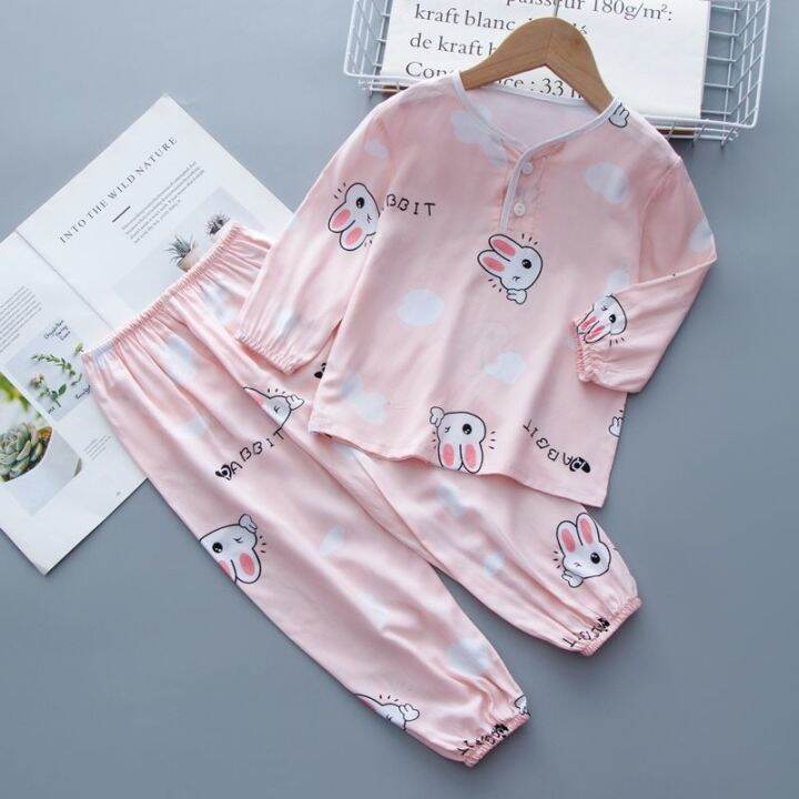 ready-childrens-pajamas-summer-thin-section-long-sleeved-girl-baby-girl-little-boy-summer-big-boy-cotton-silk-air-conditioning-home-clothes