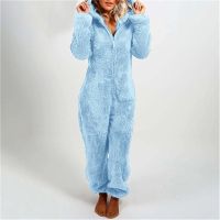 〖Gesh department store〗Winter Warm Pyjamas Women Onesies Fluffy Fleece Jumpsuit Sleepwear Overall Hood Sets Overall Plus Size Hood Adult Warmer Overcot