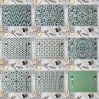 【LZ】☍∋♨  Geometric Patterns Distinctive Placemat Green Simple Table Napkins Dining Table Mat Bowls Drink Coasters Kitchen Accessories