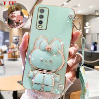 เคสซิลิโคนป้องกันด้านหลัง + V2026 Y20G สำหรับ VIVO Y20 Y20i Y20S Y20A Y20T Y12S สายคล้องแบบคาดตัว V2027 V2029 V2032 V2042 V2043แฟชั่น Y20S เคสมือจับสำหรับโทรศัพท์มือถือกระจกแต่งหน้ารูปกระต่ายน่ารัก Y12A ฝาหลัง +