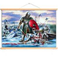 1ชิ้น Vintage Home Decor Knights Templar Art โปสเตอร์ผ้าใบเลื่อนภาพวาดไม้แกน X9สำหรับแขวนผนัง