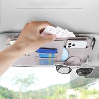 ✥☄∏ Car Sun Visor Organizer Bag with Zipper Leather Multifunctional Auto Sun Shade Storage Bag Card Pouch Phone Pocket Support