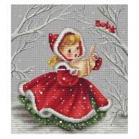 （Jinxiu cross-stitch） Amishop ชุดปักครอสติชแบบนับ Chanson De Noel เพลงคริสต์มาสหนูน้อยหมวกแดงอ่านและนกในวันฤดูหนาวหิมะ