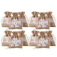 4X5.5 Inch 20 Pcs Burlap Drawstring Gift Bag - Burlap with One Side Organza Wedding Party Welcome Favor Bags - Tan