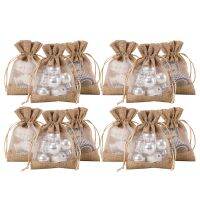 4X5.5 Inch 20 Pcs Burlap Drawstring Gift Bag - Burlap with One Side Organza Wedding Party Welcome Favor Bags - Tan