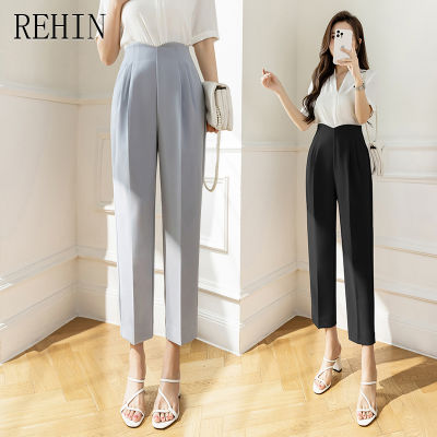REHIN กางเกงผู้หญิงกางเกงเอวสูงสูงใหม่ด้วยชุดที่เป็นเอกลักษณ์และสไตล์ลำลอง