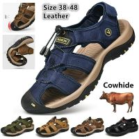 Summer Mens Sport Sandals Outdoor Hiking Sandals Closed Toe Genuine Leather Athletic Trail Walking Casual Sandals Water Shoes