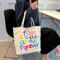 New Style Fashionable All-Match One-Shoulder Handbag Canvas Bag Female Art Simple Printing Large-Capacity Tote Student Graffiti 【AUG】