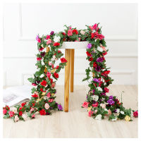 จำลอง Rose Vine ประดิษฐ์ผ้าไหมแขวน Vivid Multifunctional ดอกไม้ Vines สำหรับงานแต่งงาน Garden Decor