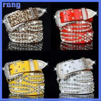 RANG คาวเกิร์ล แวววาว ปรับได้ เข็มขัดพลอยเทียม สายคาดเอว คริสตัล Bling หนัง PU