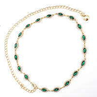 แฟชั่น Rhinestones สีเขียวตกแต่งเข็มขัดโซ่สำหรับผู้หญิง