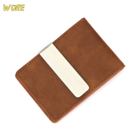 ?【Lowest price】WORE แฟชั่นผู้ชาย PU Leather Bifold เงินคลิป Multi functional Metal CLAMP กระเป๋าสตางค์การ์ด