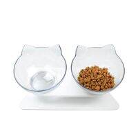 Cat Double Elevated Transparent Plastic Bowl Cat Food Bowl Stress-Free Suit for Cats Small Dogs Anti Vomiting Cat Bowl