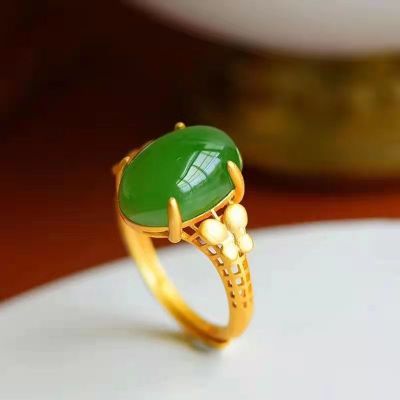 แหวนผีเสื้อหยกธรรมชาติ Hotan Jade สีเต็มรูปแบบกลมกลืน S925 แหวนเงิน Hollow Out สำหรับผู้หญิง L7ZI